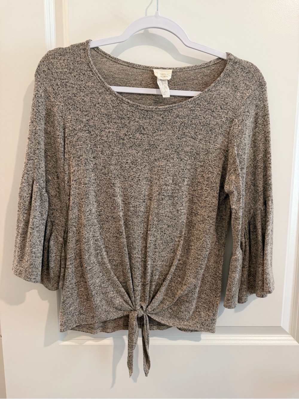 Caution To The Wind Heather Gray Tie-Front Bell Sleeve Top